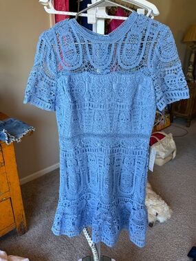 Saylor Cornflower Blue Crochet Mini Dress 💙✨